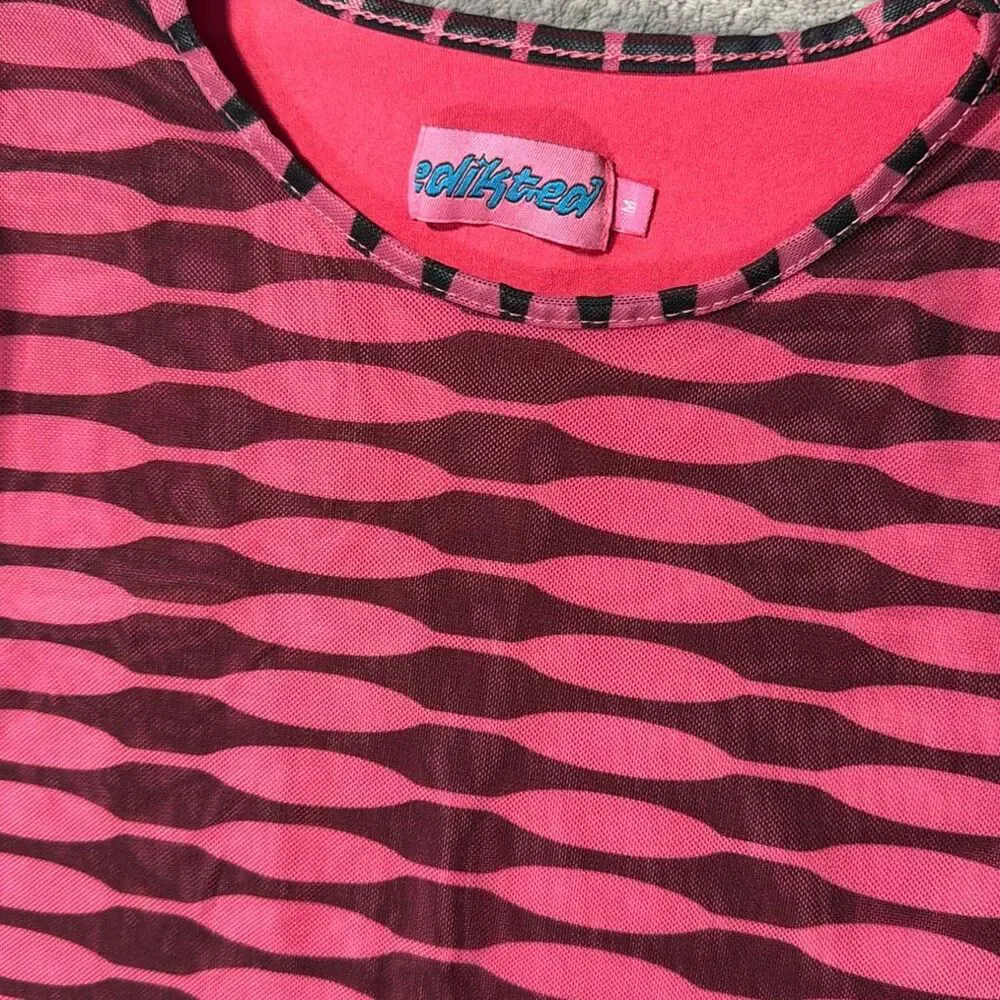 Edikted Pink Black Zebra Mesh 2 Piece Set Crop Top Ruched Mini Skirt Size M Y2K